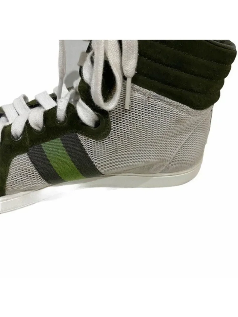 Gucci Dapper High Top Sneakers Green Suede Mesh Designer Shoes 8.5
